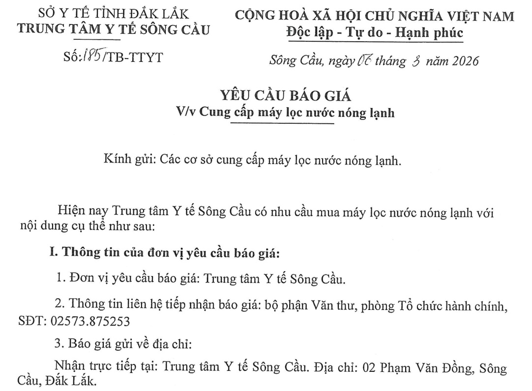 Yêu cầu báo giá máy lọc nước nóng lạnh